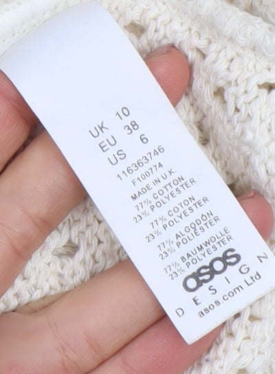 ASOS DESIGN Women’s Ivory Open-Knit V-Neck Cotton Jumper Size 10