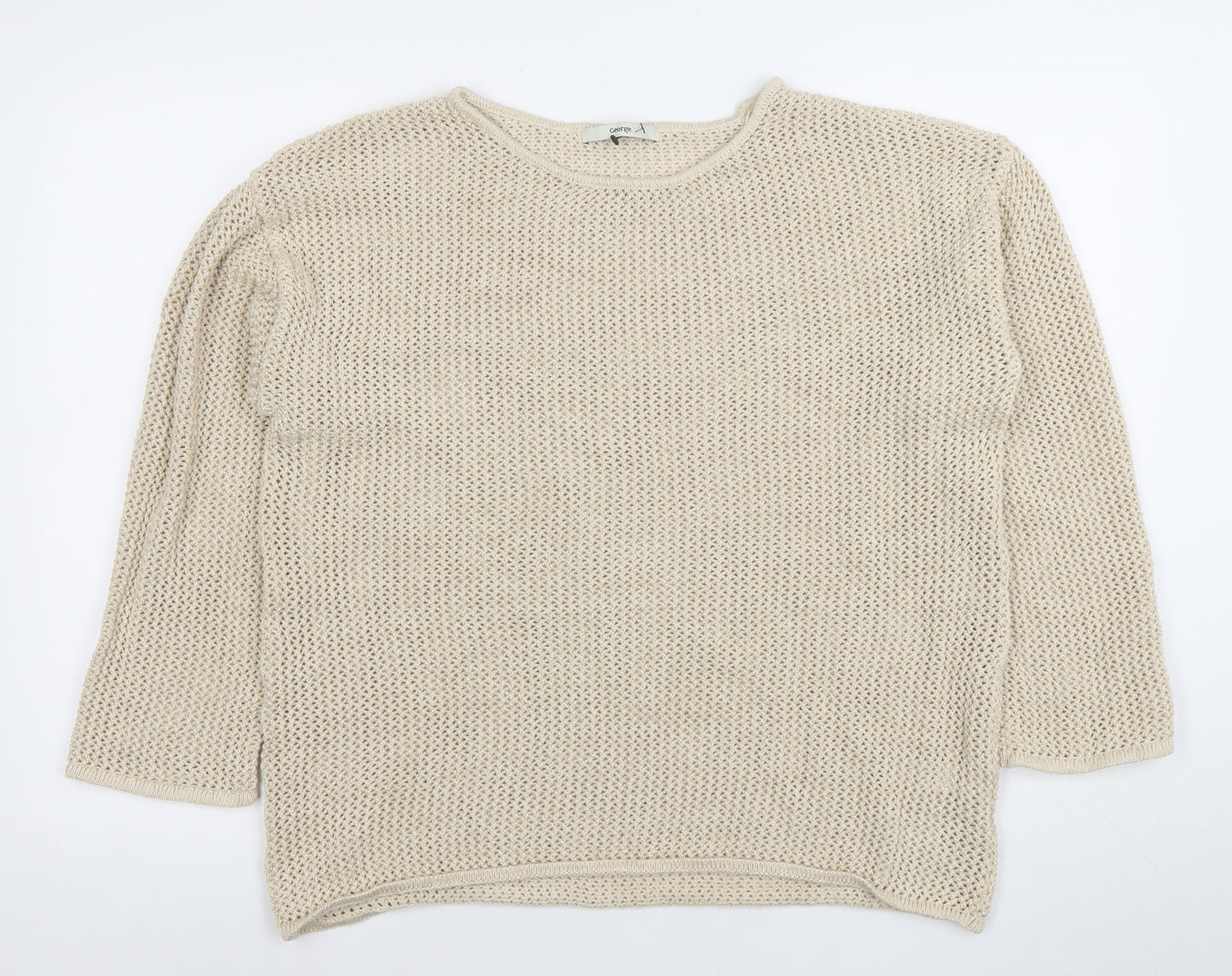 George Women's Beige Metallic Open-Knit Pullover Jumper L
