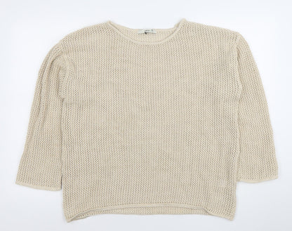 George Women's Beige Metallic Open-Knit Pullover Jumper L