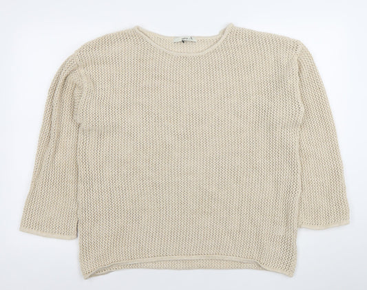 George Women's Beige Metallic Open-Knit Pullover Jumper L