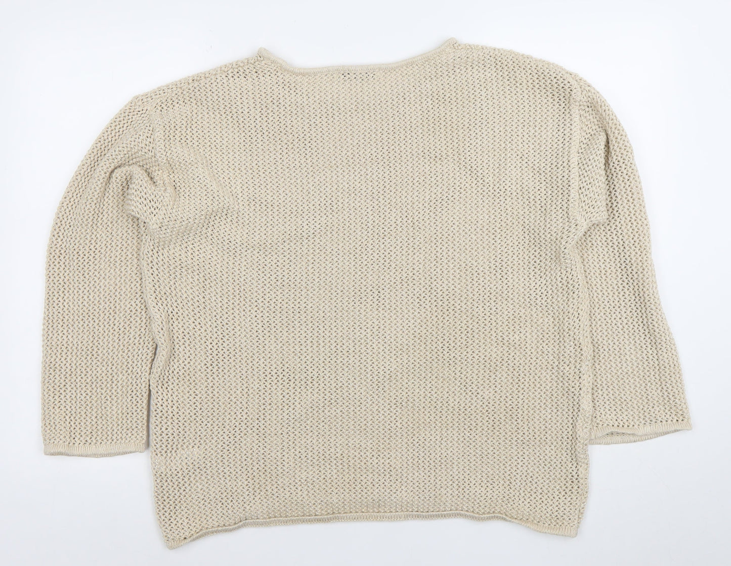 George Women's Beige Metallic Open-Knit Pullover Jumper L