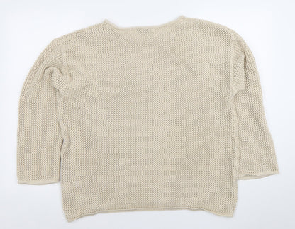 George Women's Beige Metallic Open-Knit Pullover Jumper L