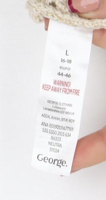 George Women's Beige Metallic Open-Knit Pullover Jumper L