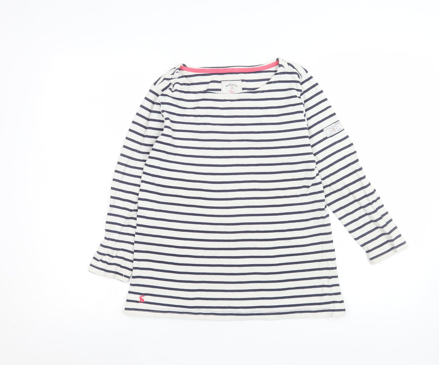 Joules Women's White Navy Striped Boat Neck Long Sleeve Cotton T-Shirt Size 10
