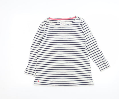 Joules Women's White Navy Striped Boat Neck Long Sleeve Cotton T-Shirt Size 10