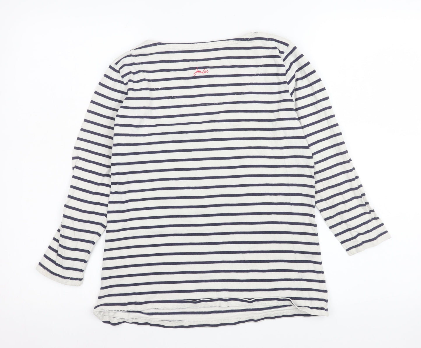 Joules Women's White Navy Striped Boat Neck Long Sleeve Cotton T-Shirt Size 10