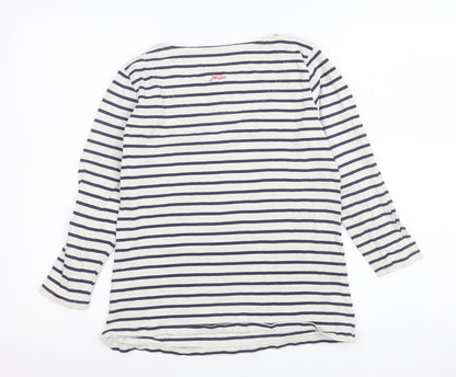 Joules Women's White Navy Striped Boat Neck Long Sleeve Cotton T-Shirt Size 10