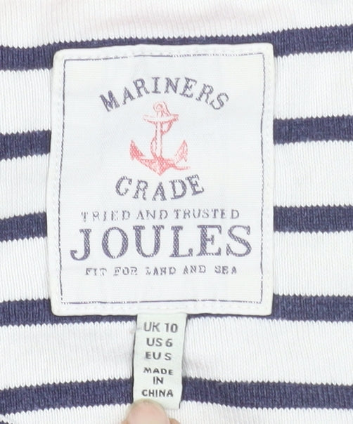 Joules Women's White Navy Striped Boat Neck Long Sleeve Cotton T-Shirt Size 10