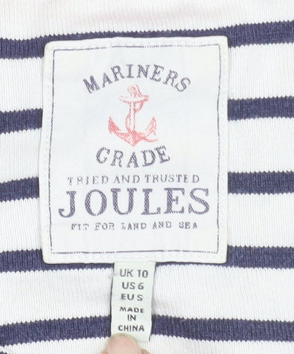 Joules Women's White Navy Striped Boat Neck Long Sleeve Cotton T-Shirt Size 10