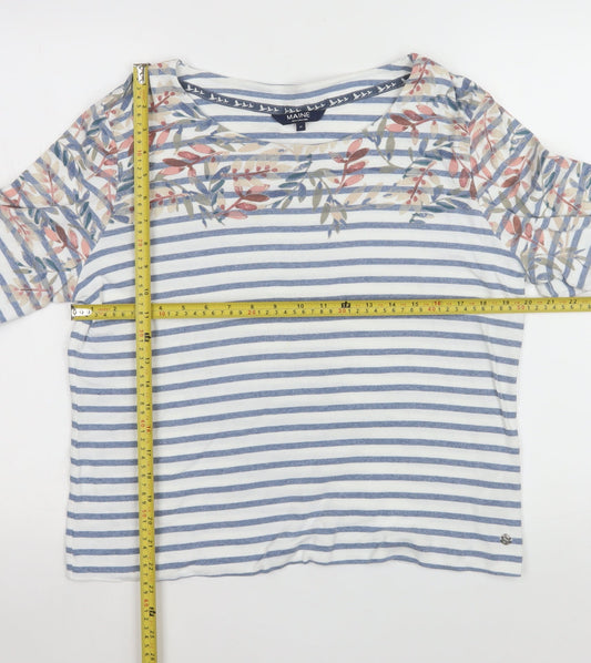 Maine New England Women's Blue Striped Boat Neck 3/4 Sleeve T-Shirt Size 18