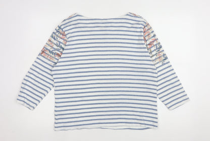 Maine New England Women's Blue Striped Boat Neck 3/4 Sleeve T-Shirt Size 18