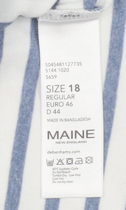 Maine New England Women's Blue Striped Boat Neck 3/4 Sleeve T-Shirt Size 18