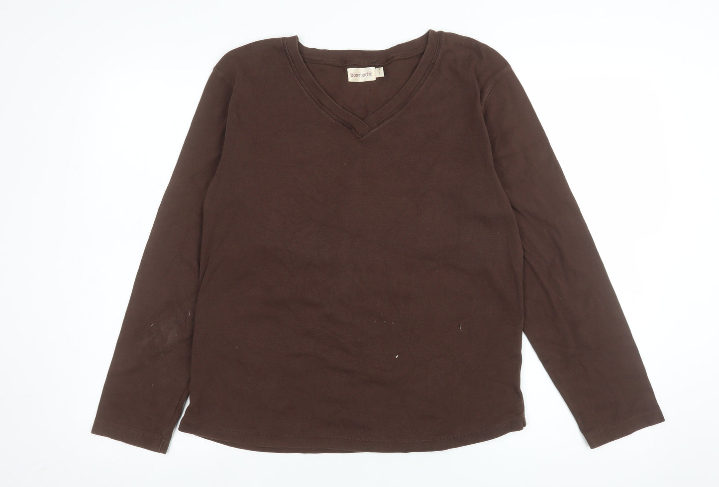 Bonmarché Women's Brown Long Sleeve V-Neck Cotton Top L