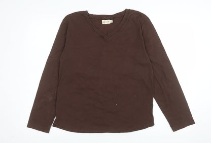 Bonmarché Women's Brown Long Sleeve V-Neck Cotton Top L