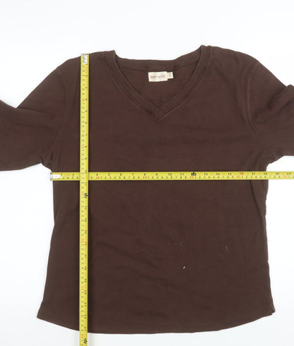 Bonmarché Women's Brown Long Sleeve V-Neck Cotton Top L