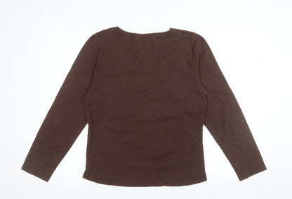 Bonmarché Women's Brown Long Sleeve V-Neck Cotton Top L