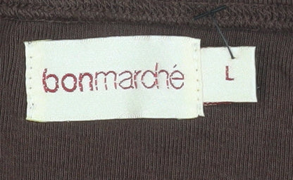 Bonmarché Women's Brown Long Sleeve V-Neck Cotton Top L