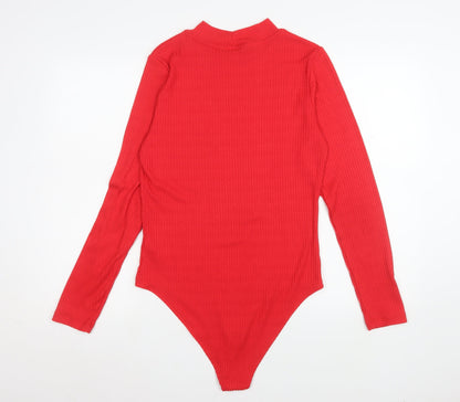 F&F Women Red Ribbed Long Sleeve Bodysuit Size 14