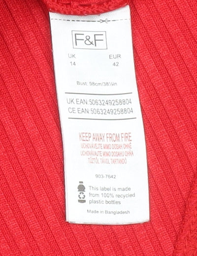 F&F Women Red Ribbed Long Sleeve Bodysuit Size 14