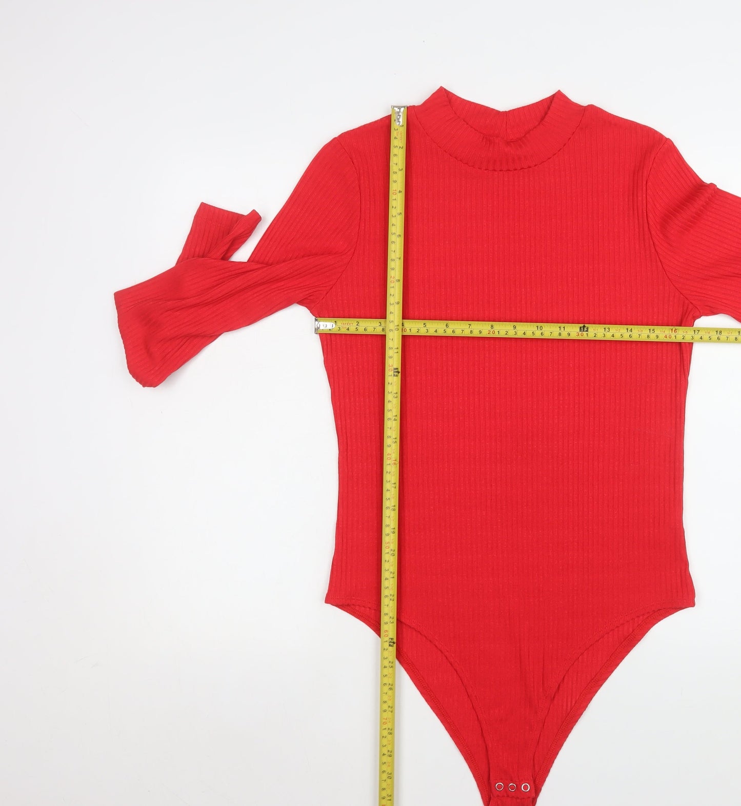 F&F Women Red Ribbed Long Sleeve Bodysuit Size 14