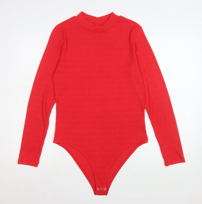 F&F Women Red Ribbed Long Sleeve Bodysuit Size 14