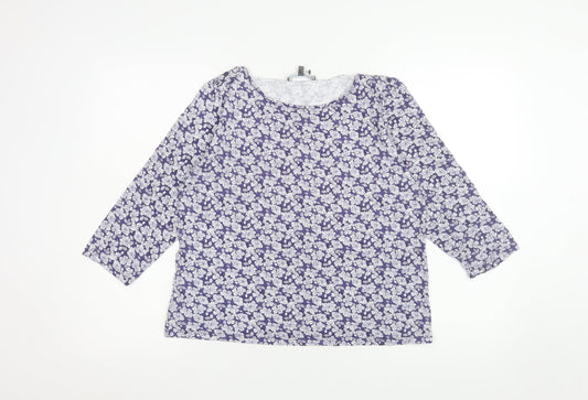 Laura Ashley Women's Purple Floral 3/4 Sleeve Cotton Blouse Size 10