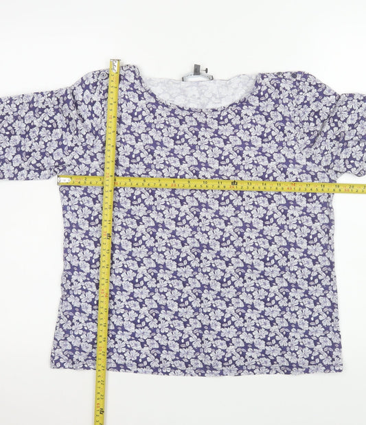 Laura Ashley Women's Purple Floral 3/4 Sleeve Cotton Blouse Size 10