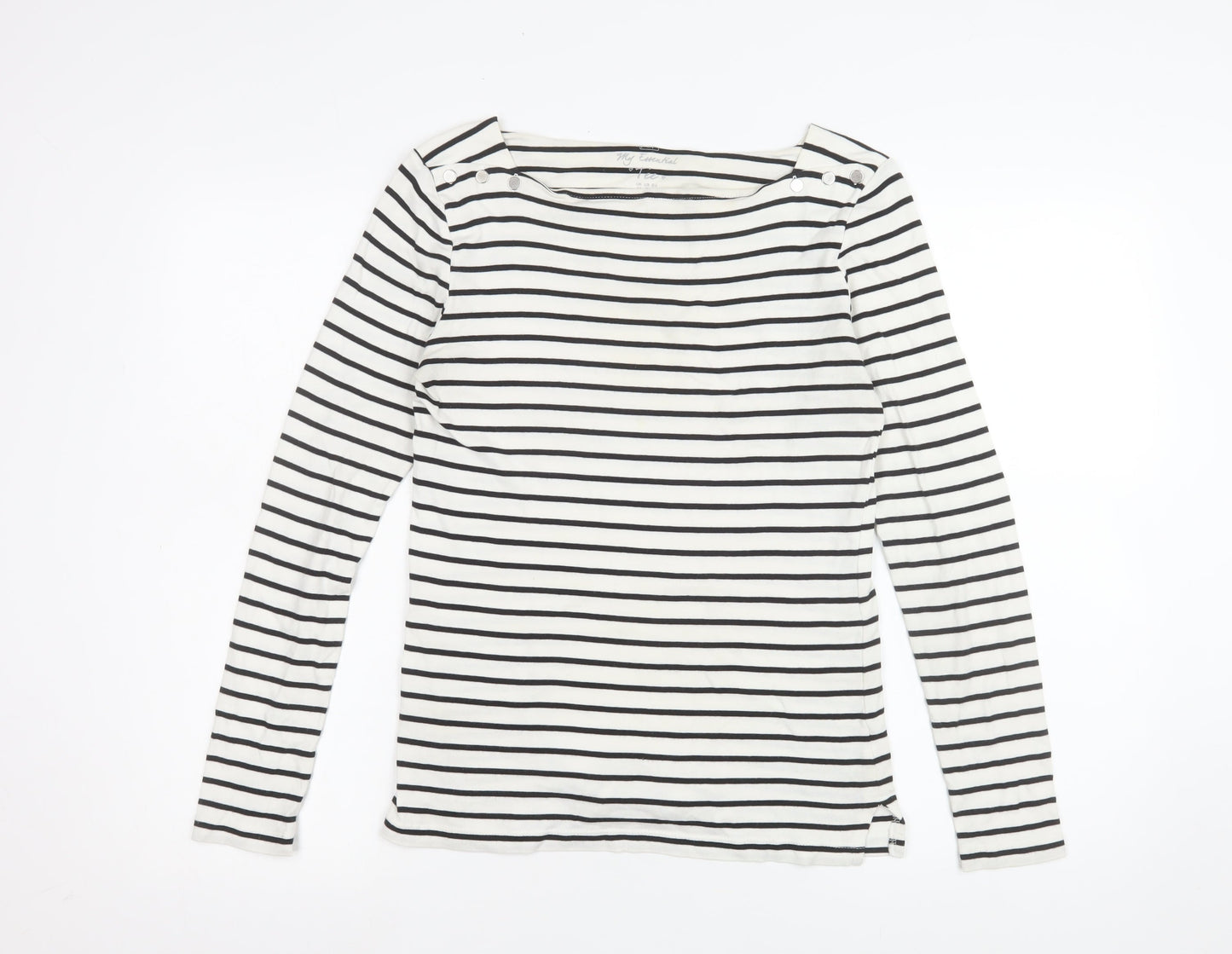F&F Women’s Black White Striped Long Sleeve Boat Neck Tee Size 12