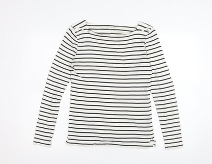 F&F Women’s Black White Striped Long Sleeve Boat Neck Tee Size 12