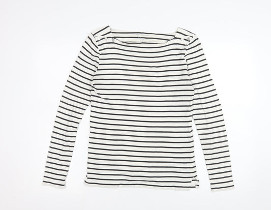 F&F Women’s Black White Striped Long Sleeve Boat Neck Tee Size 12