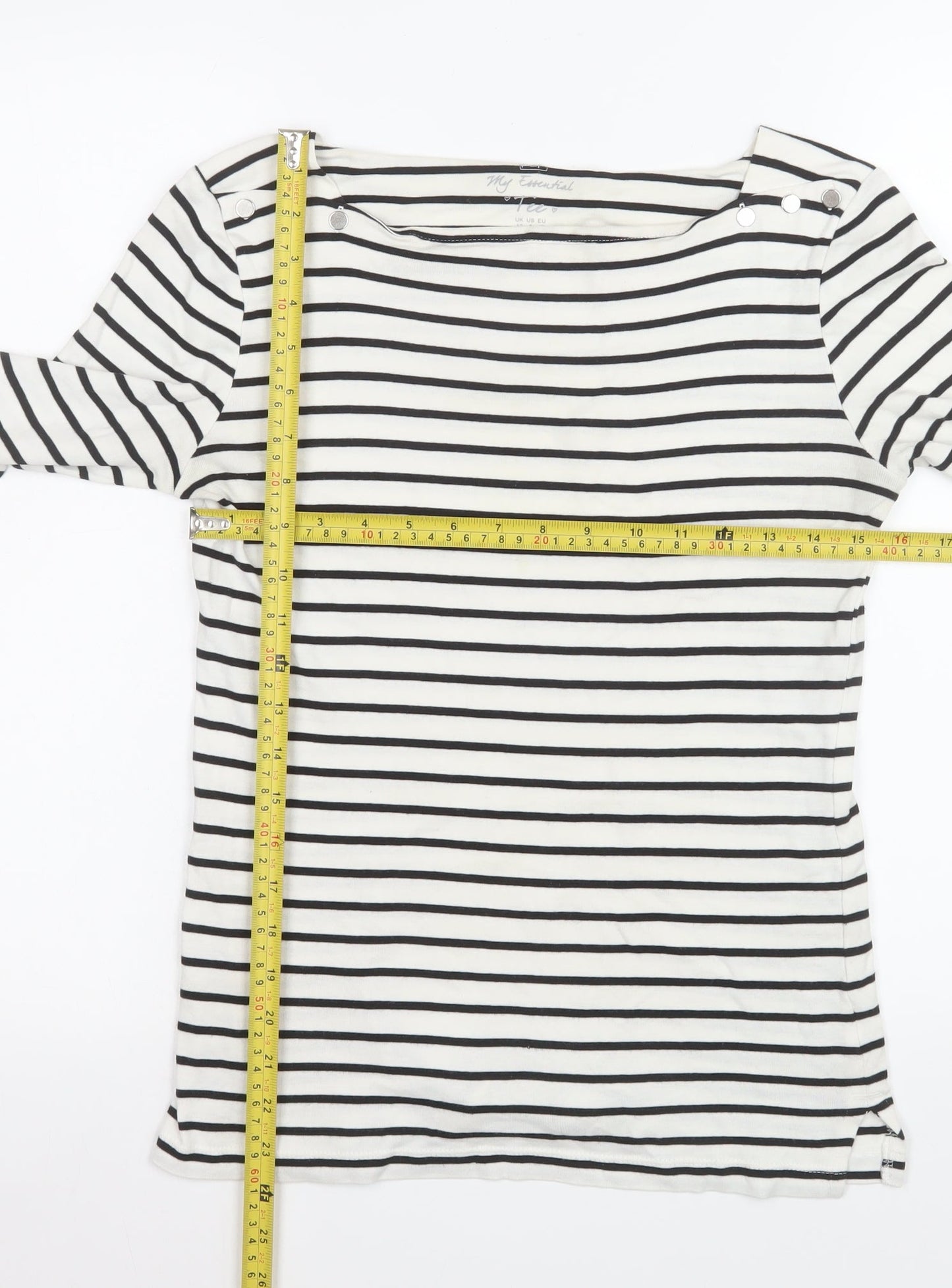 F&F Women’s Black White Striped Long Sleeve Boat Neck Tee Size 12