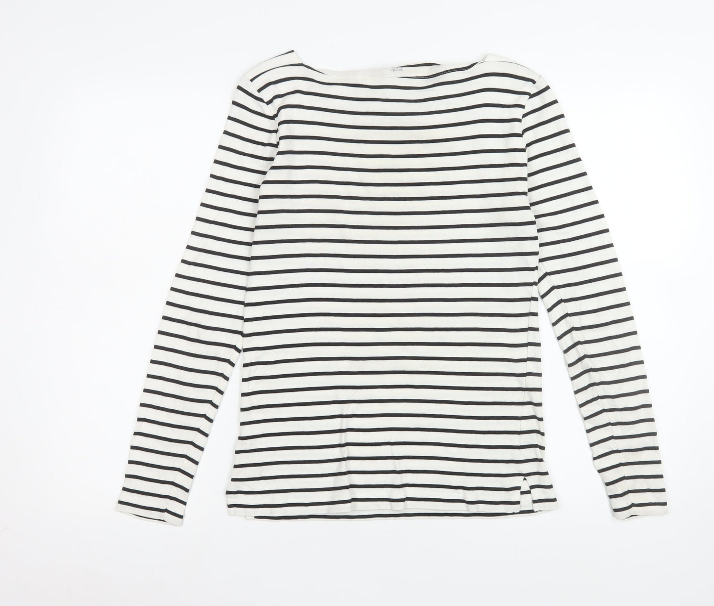 F&F Women’s Black White Striped Long Sleeve Boat Neck Tee Size 12