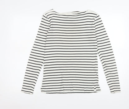 F&F Women’s Black White Striped Long Sleeve Boat Neck Tee Size 12