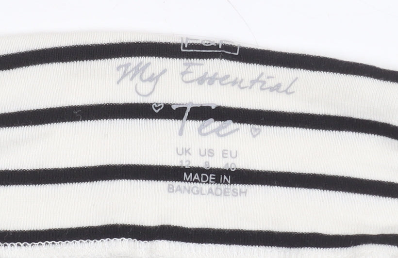 F&F Women’s Black White Striped Long Sleeve Boat Neck Tee Size 12