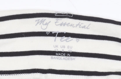 F&F Women’s Black White Striped Long Sleeve Boat Neck Tee Size 12