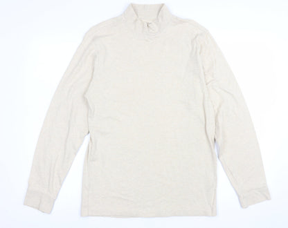 Lands' End Men's Beige Long Sleeve Mock Neck Cotton Top Size S