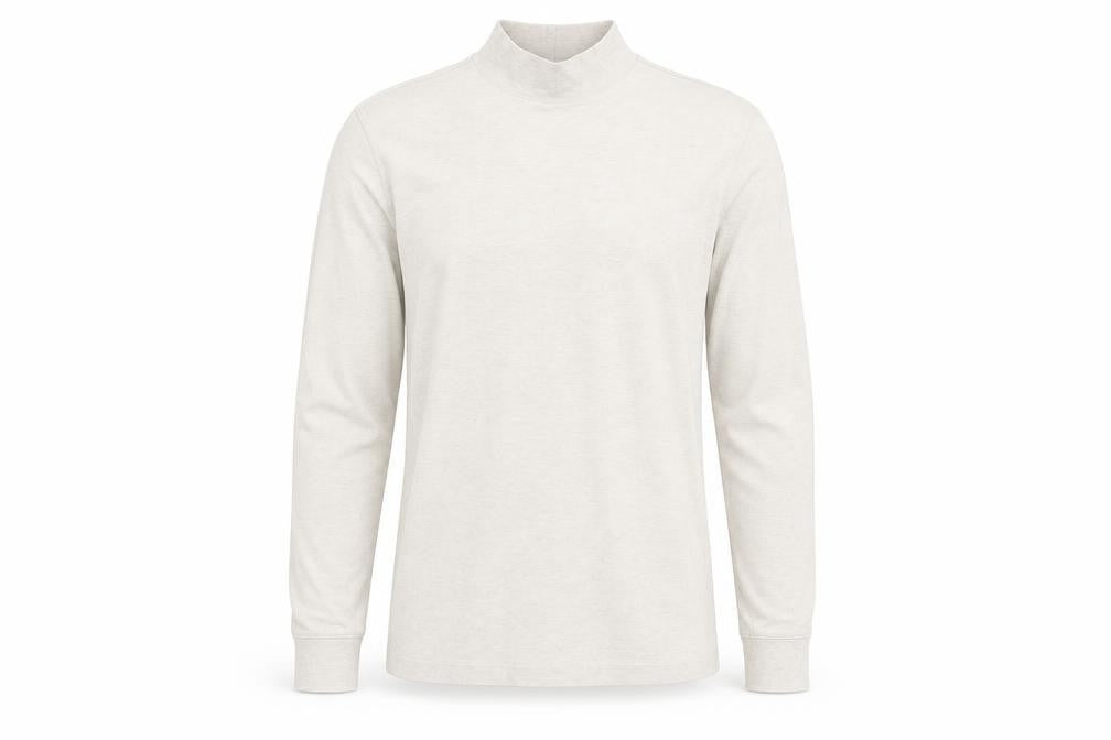 Lands' End Men's Beige Long Sleeve Mock Neck Cotton Top Size S