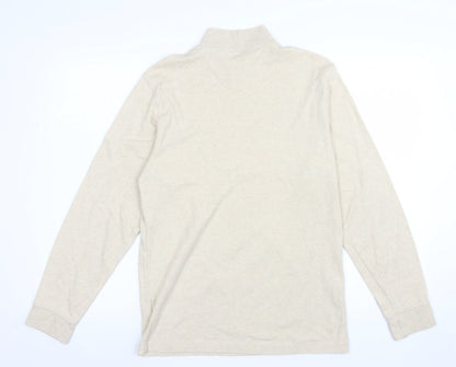 Lands' End Men's Beige Long Sleeve Mock Neck Cotton Top Size S