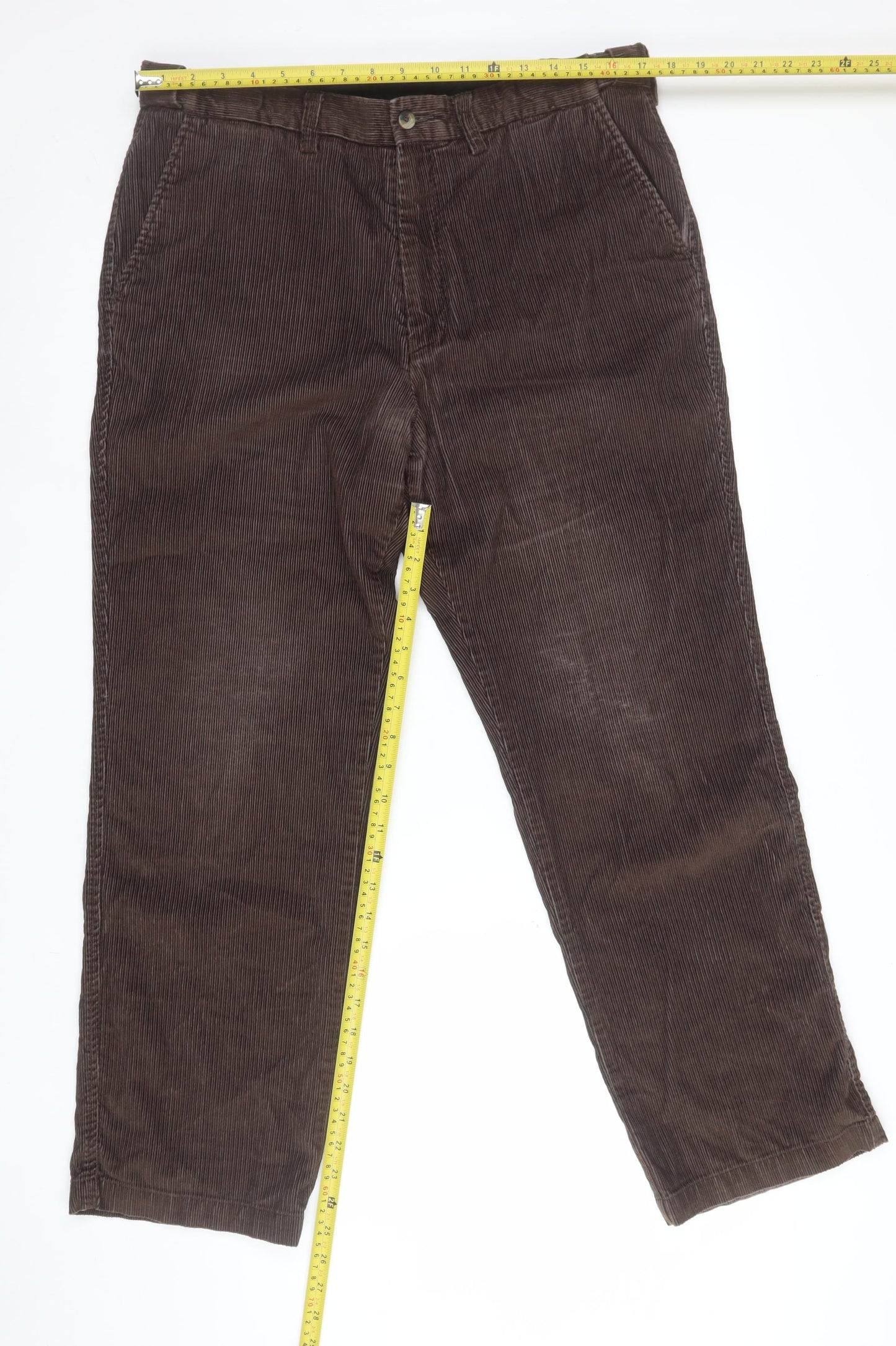 Marks & Spencer Men’s Brown Corduroy Chino Trousers 36W 29L Regular Fit