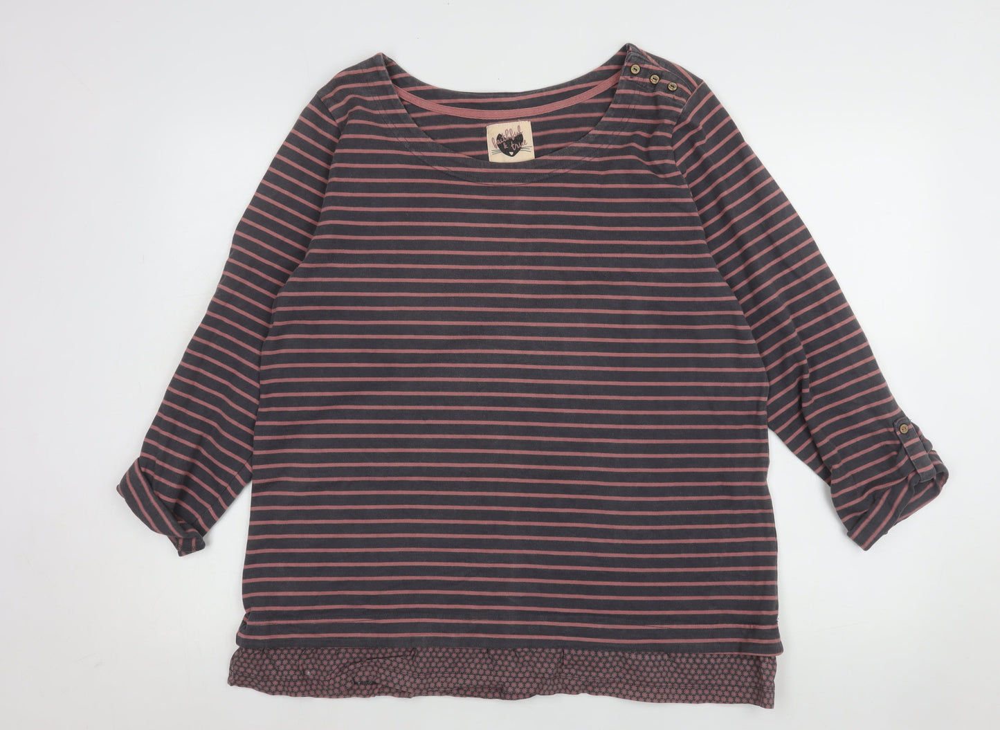 Mantaray Womens Multicoloured Striped Cotton 3/4 Sleeve T-Shirt Size 20