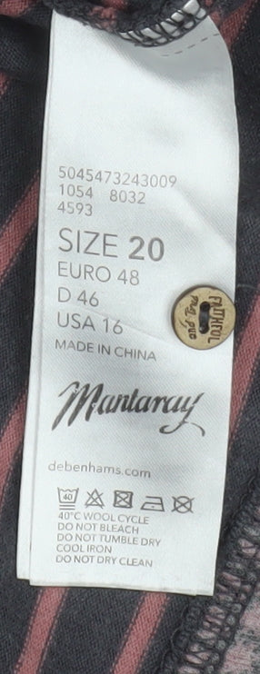 Mantaray Womens Multicoloured Striped Cotton 3/4 Sleeve T-Shirt Size 20