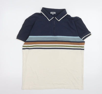 George Men's Multicoloured Striped 1/4 Zip Polo Shirt Size M
