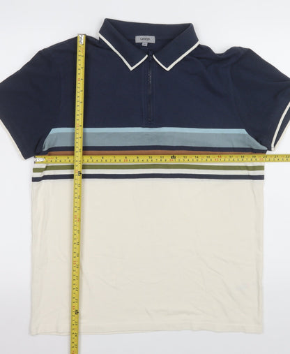 George Men's Multicoloured Striped 1/4 Zip Polo Shirt Size M