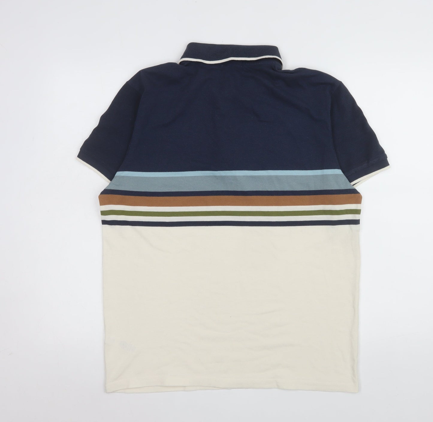 George Men's Multicoloured Striped 1/4 Zip Polo Shirt Size M