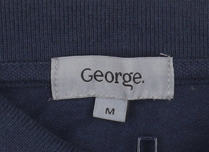 George Men's Multicoloured Striped 1/4 Zip Polo Shirt Size M