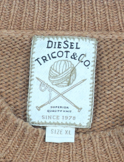Diesel Men’s Beige Cotton Acrylic XL Crew Neck Jumper
