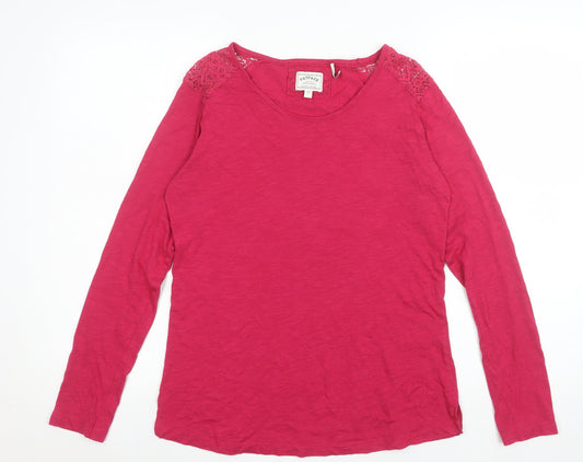 FatFace Women Red Long Sleeve Lace Shoulder Cotton Modal Top Size 12