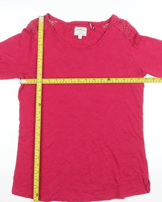 FatFace Women Red Long Sleeve Lace Shoulder Cotton Modal Top Size 12