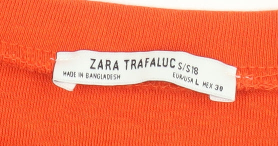 Womens UK Size 14 Zara Orange Basic T-Shirt
