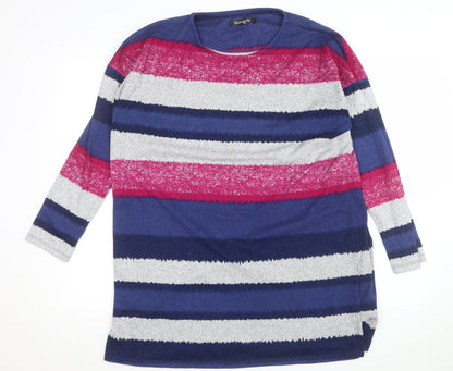 Bonmarché Women’s Multicoloured Striped Jersey Top Size 16 3/4 Sleeve